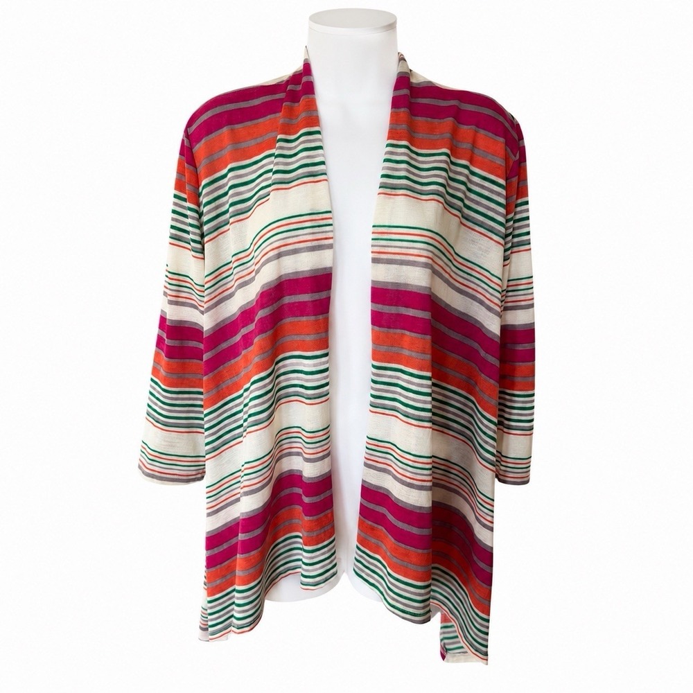 Poet Colorful Striped Open Front Cardigan Boho Lightweight Duster Sweater SZ L